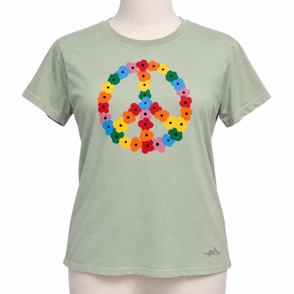 The Phluid Project Peace Sign Graphic T-Shirt L Green